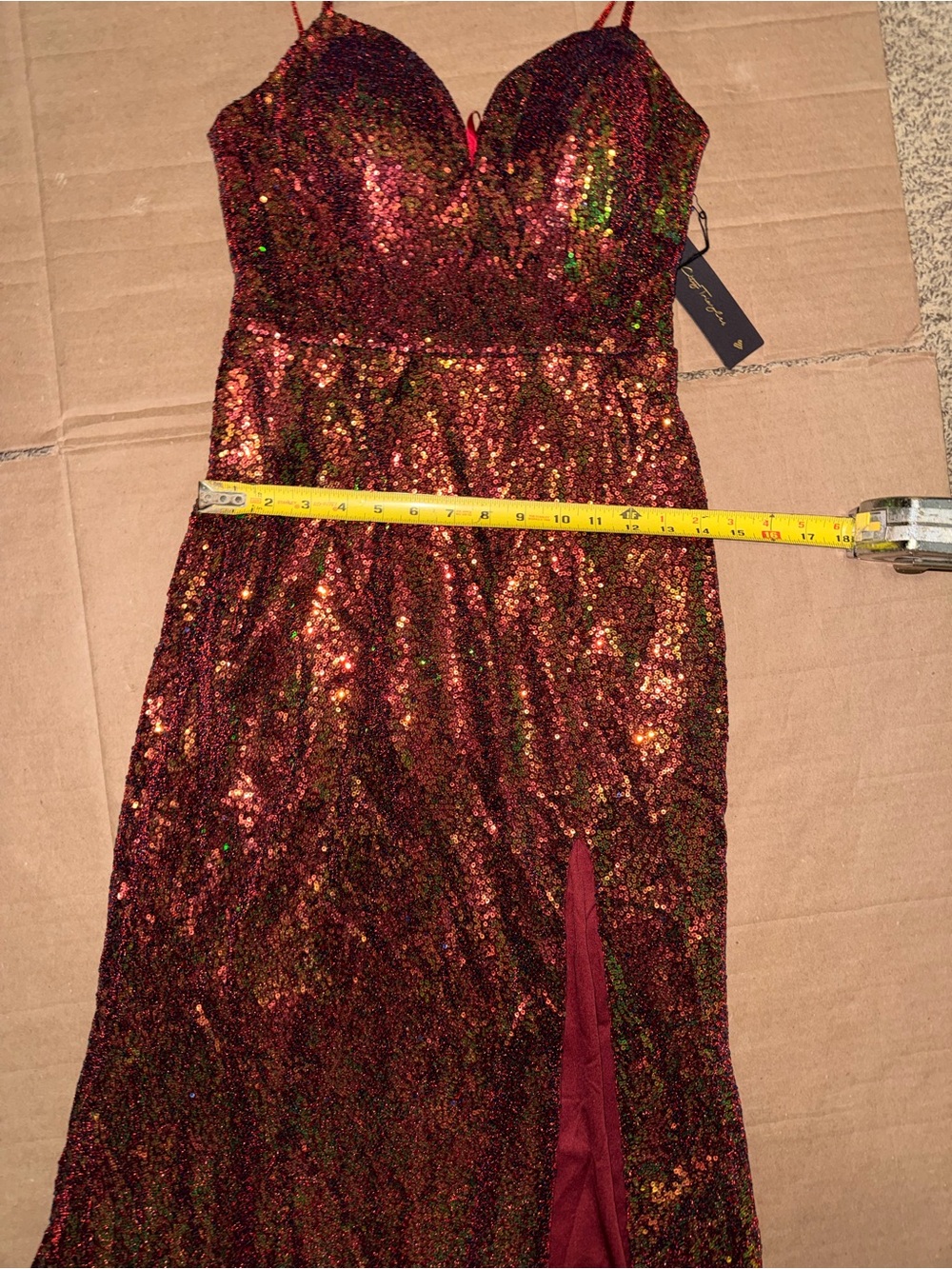 Red Iridescent Sequin Formal Gown Deep V-Neck Size 5 by City Triangles NWT - Picture 9 of 13
